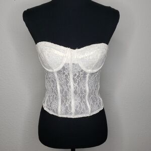Edikted Floral Lacey Strapless Corset Top Size M White Victorian Coquette Y2K